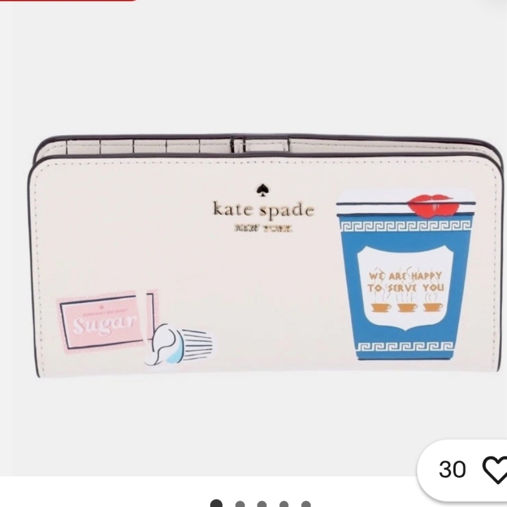 Kate Spade New York Coffee Break Large Slim Bifold Wallet Leather Cream Multi